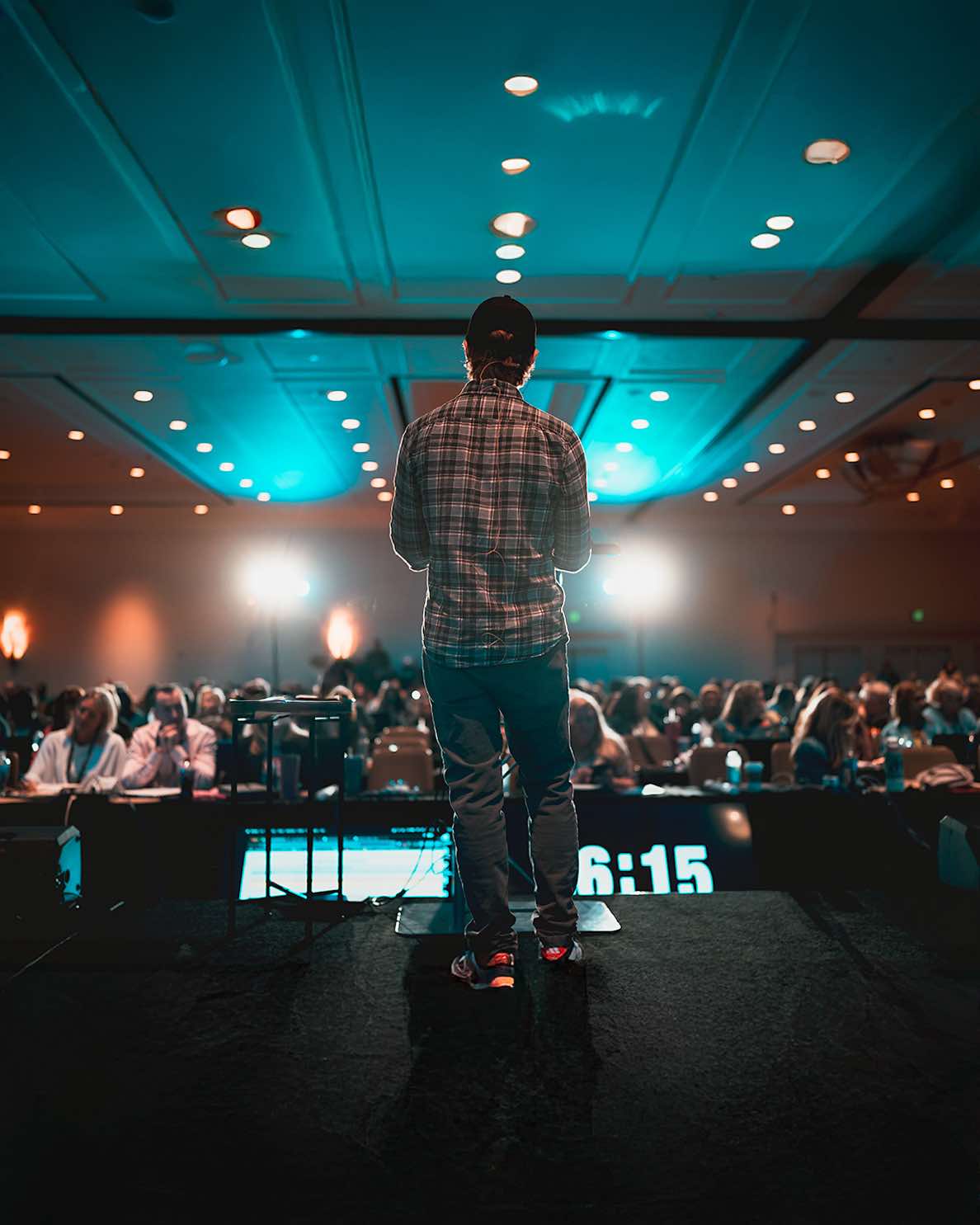 Ian McDonald speaking on stage