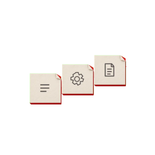 Paper input, gear and output representing a connected workflow.